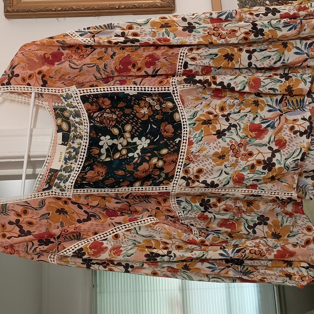 Anthropologie Orange and White Peplum Floral Blouse